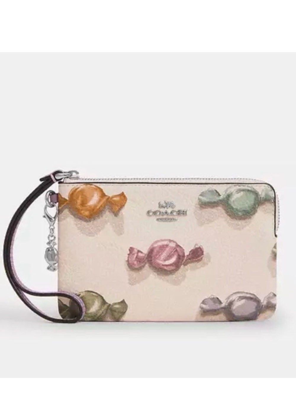 COACH CORNER ZIP WRISTLET WITH CANDY PRINT AND CHARM - NWT